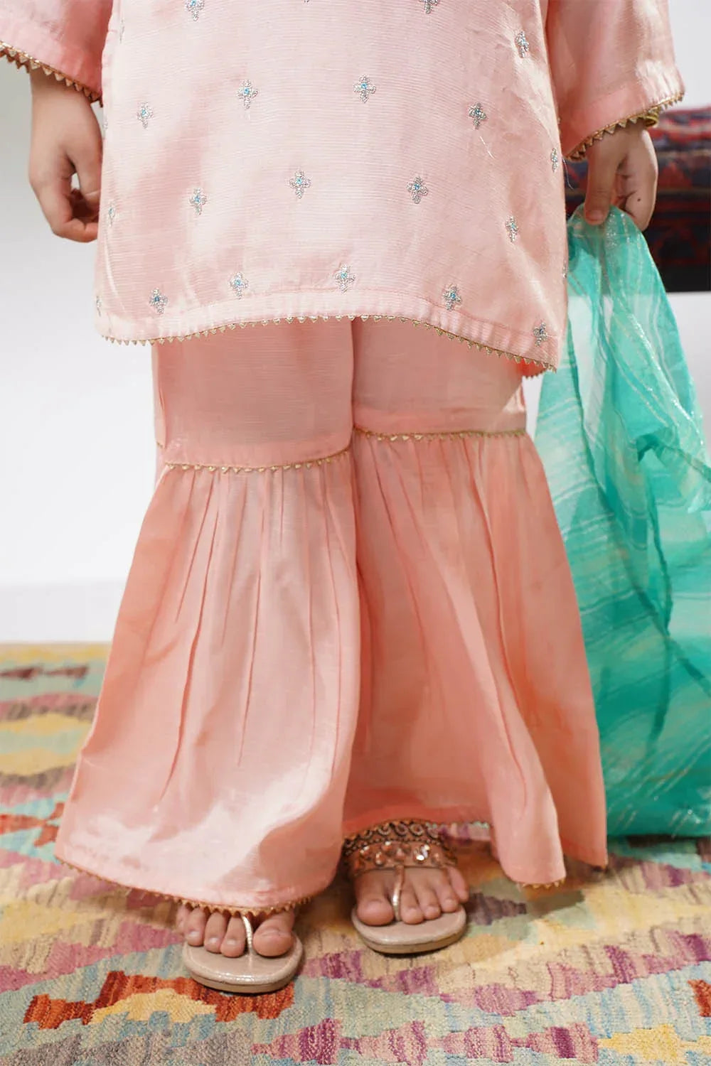 Kids Pink & Multicolor Formal 3 Piece Suit – Viscose Raw Silk (KDD-03282)