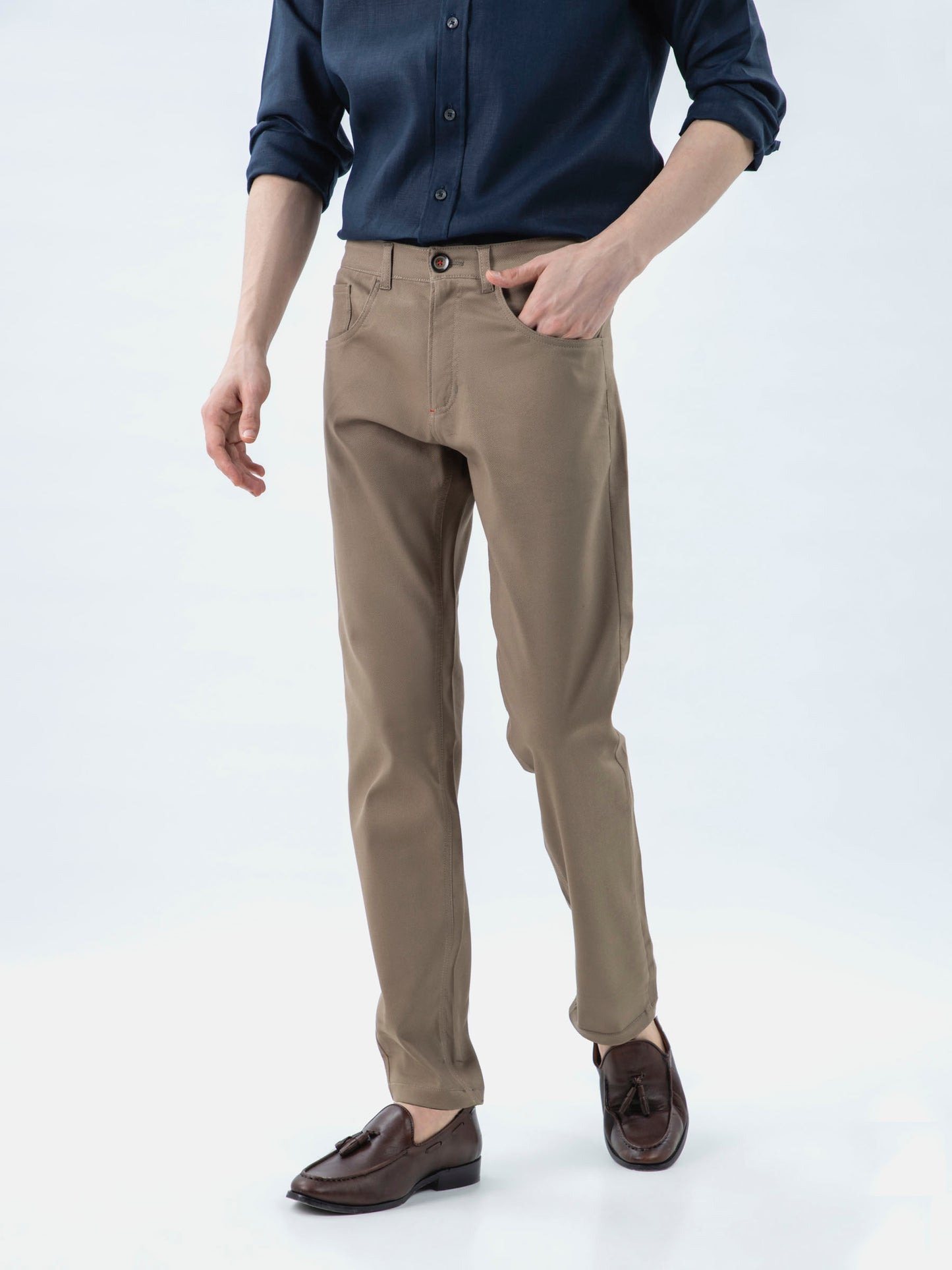 Khaki 3172 Dobby Structured Five Pocket Trouser-SS2024