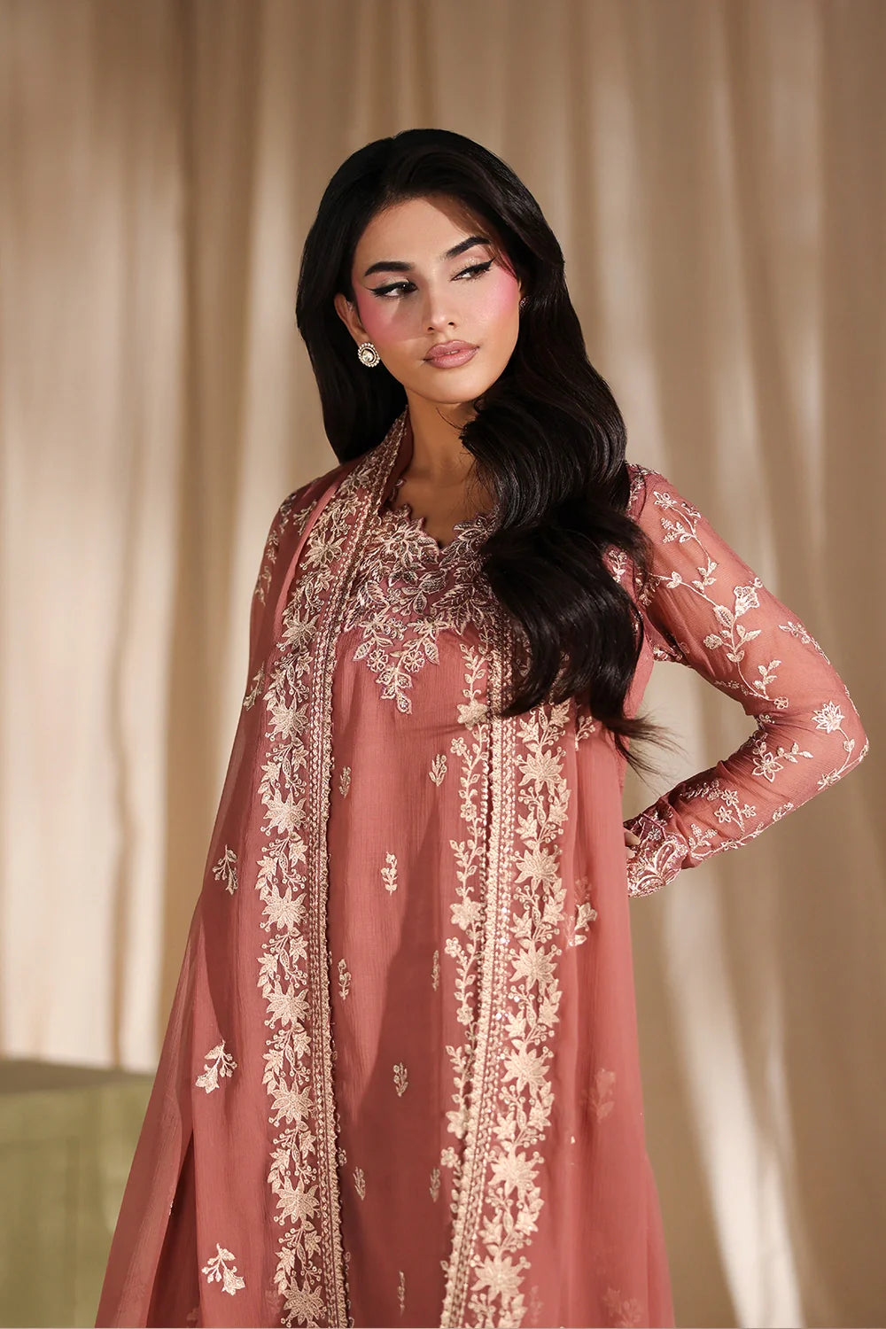Azure Luxe Embroidered 3 Piece Unstitched Suit (Lilywood)