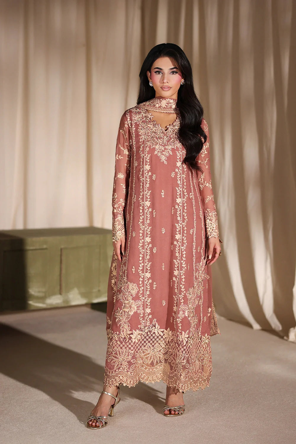 Azure Luxe Embroidered 3 Piece Unstitched Suit (Lilywood)