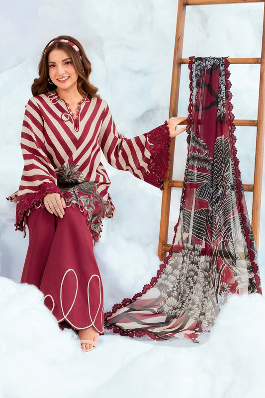 MariaB MBasics-Embroidered Lawn 3 Piece Unstitched Suit with Chiffon Dupatta (D08B)