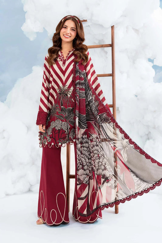 MariaB MBasics-Embroidered Lawn 3 Piece Unstitched Suit with Chiffon Dupatta (D08B)