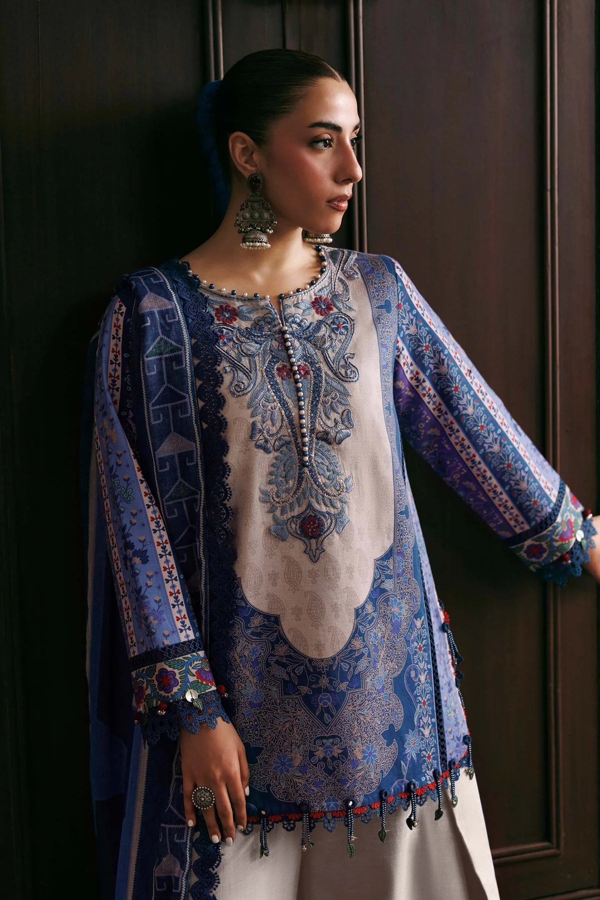 Maria.B M Basics 3 Piece Unstitched Embroidered Slub Khaddar Suit (1A)