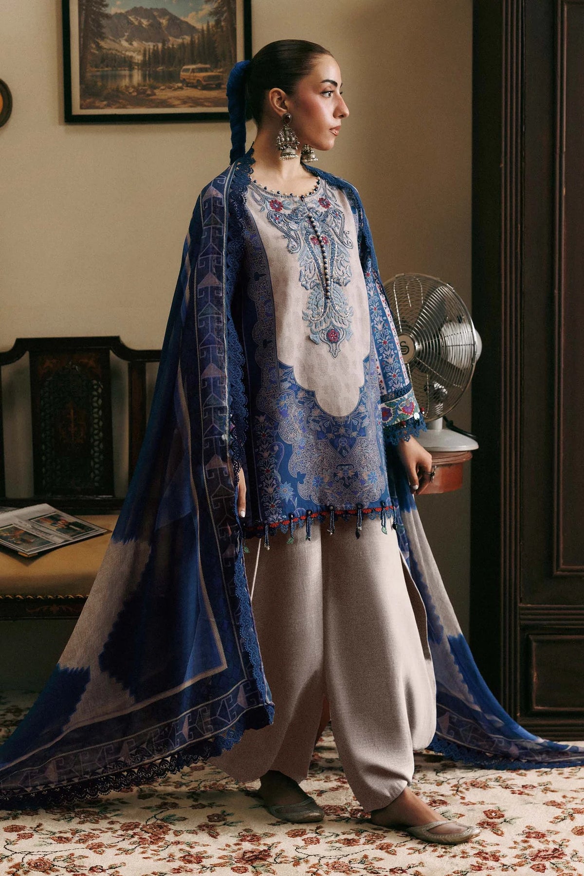 Maria.B M Basics 3 Piece Unstitched Embroidered Slub Khaddar Suit (1A)