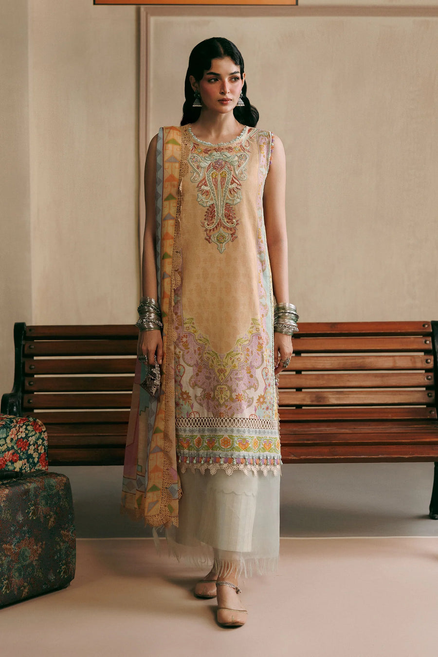 Maria.B M Basics 3 Piece Unstitched Embroidered Slub Khaddar Suit (1B)