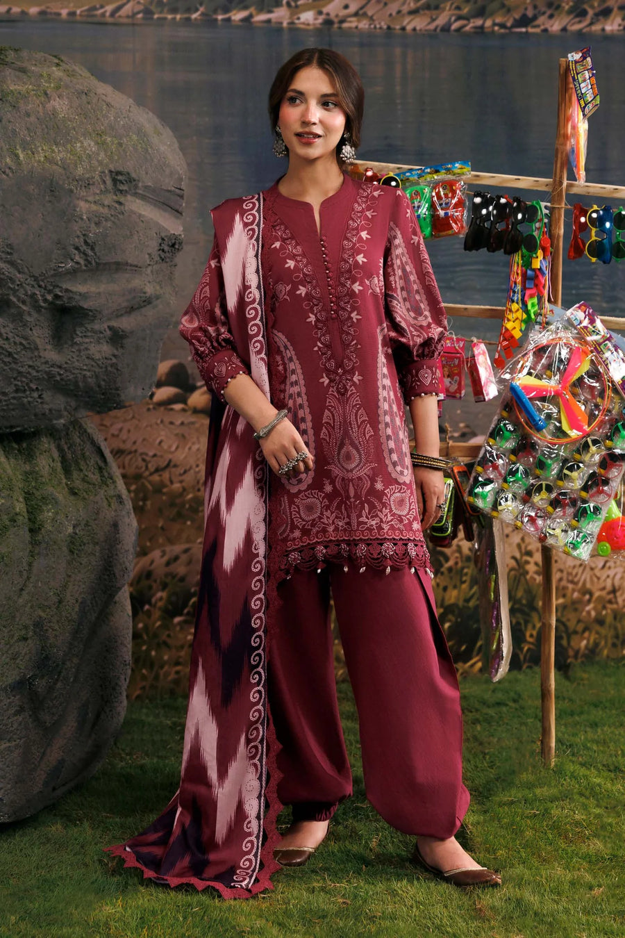 Maria.B M Basics 3 Piece Unstitched Embroidered Slub Khaddar Suit (2A)