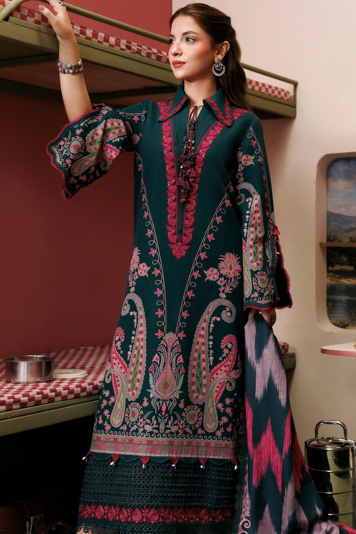 Maria.B M Basics 3 Piece Unstitched Embroidered Slub Khaddar Suit (2B)