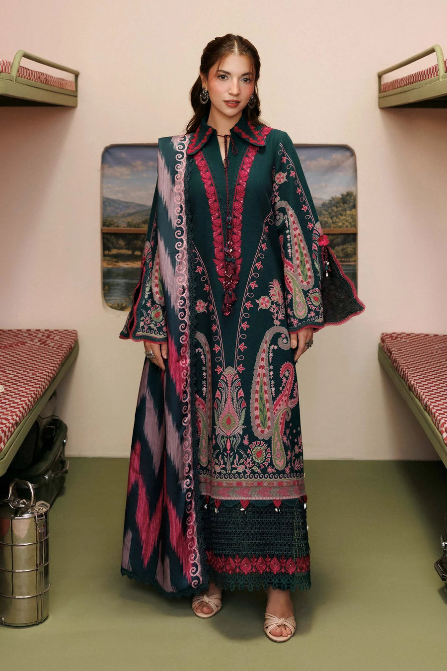 Maria.B M Basics 3 Piece Unstitched Embroidered Slub Khaddar Suit (2B)