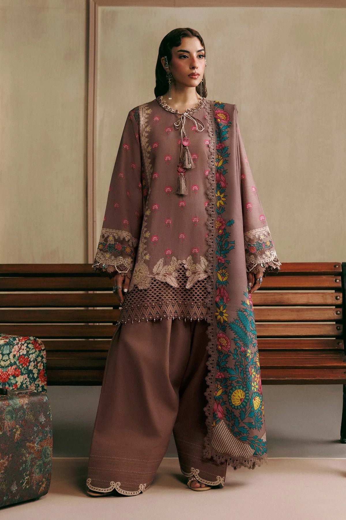 Maria.B M Basics 3 Piece Unstitched Embroidered Slub Khaddar Suit (3A)