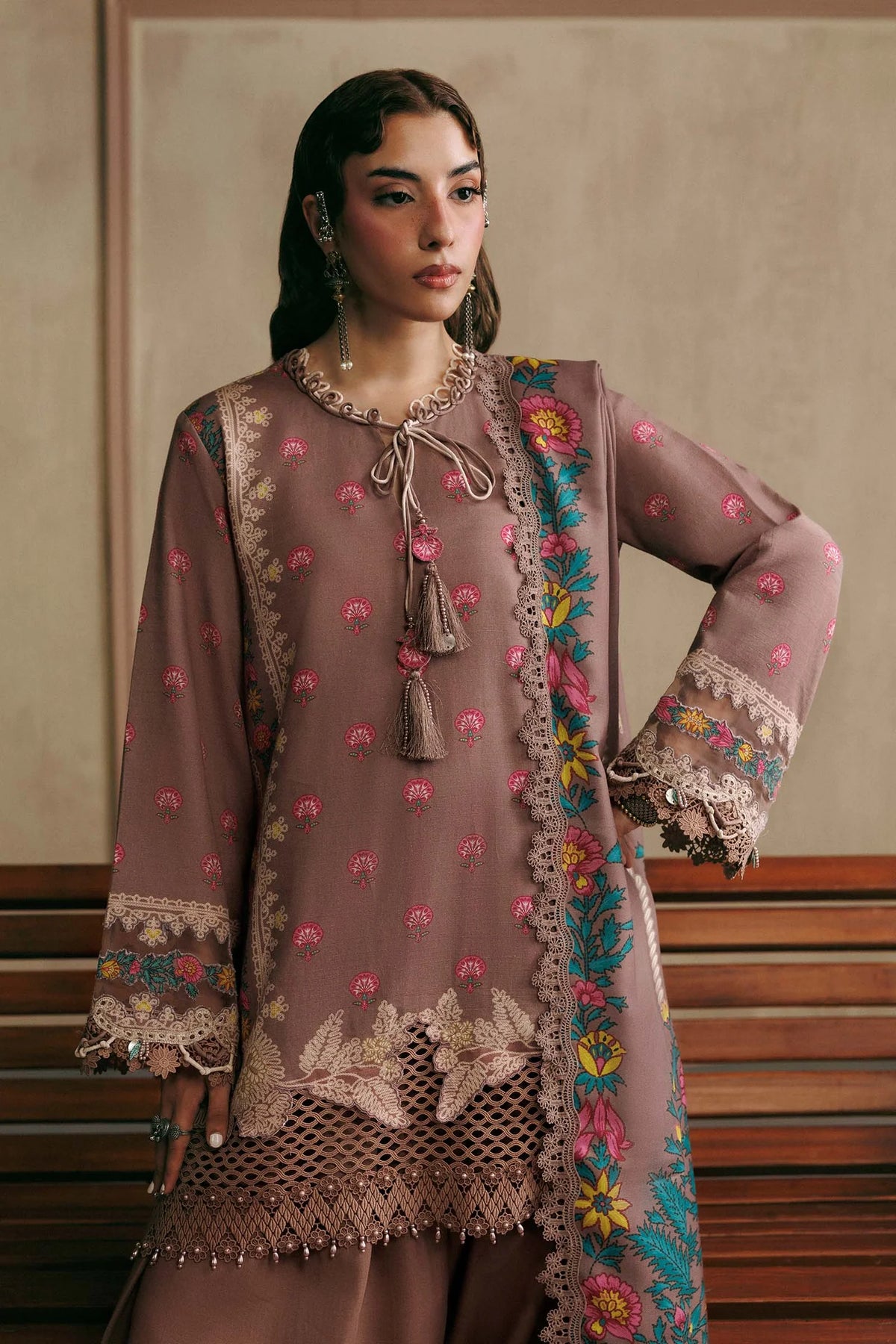 Maria.B M Basics 3 Piece Unstitched Embroidered Slub Khaddar Suit (3A)