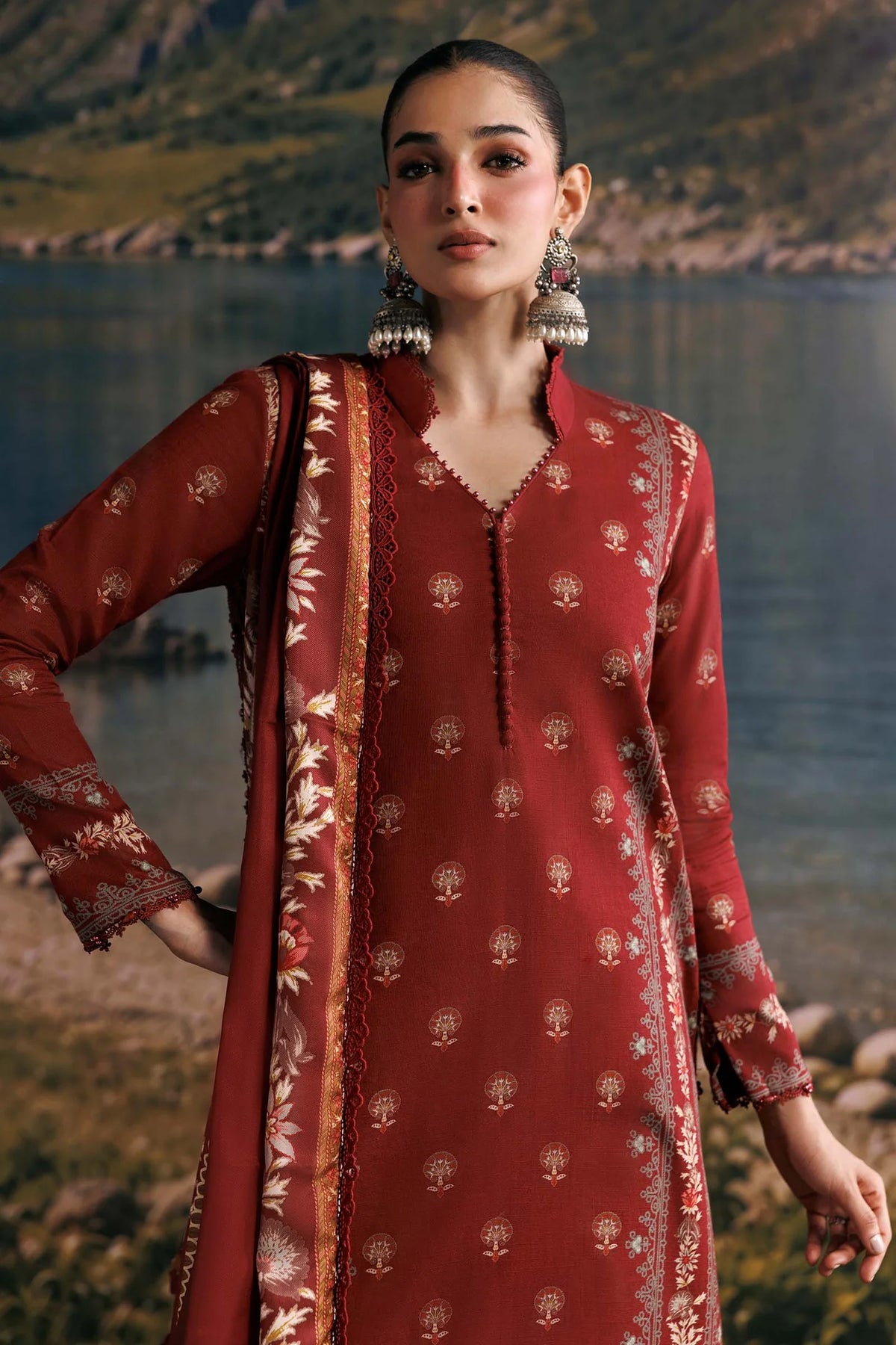 Maria.B M Basics 3 Piece Unstitched Embroidered Slub Khaddar Suit (3B)