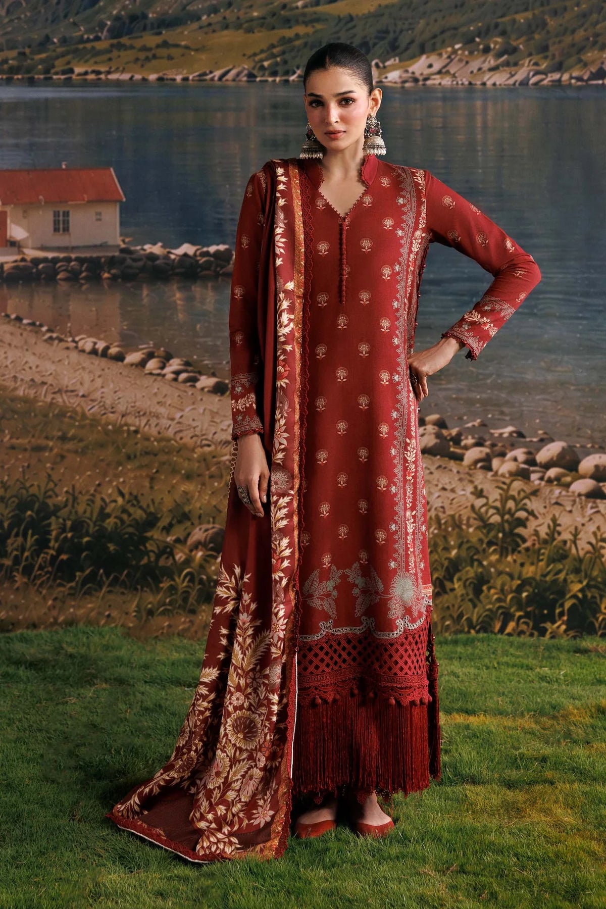 Maria.B M Basics 3 Piece Unstitched Embroidered Slub Khaddar Suit (3B)