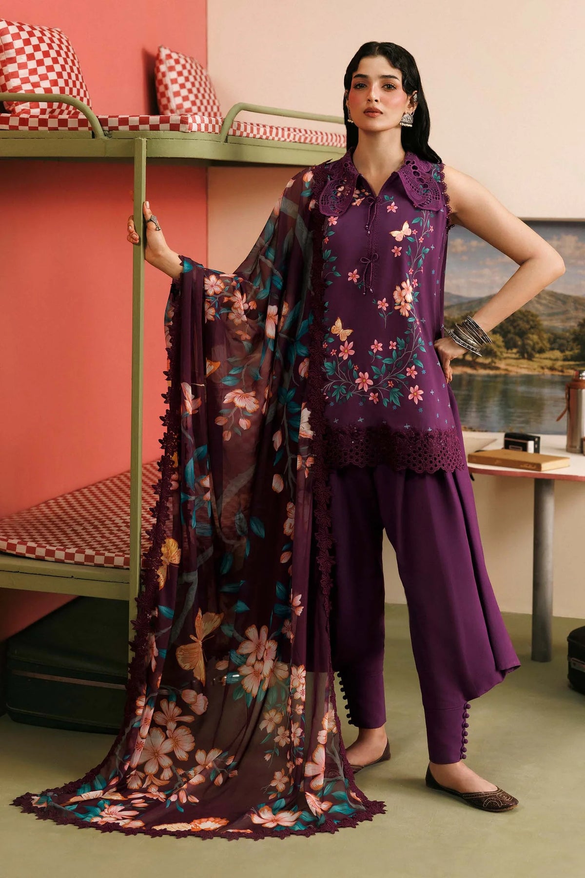 Maria.B M Basics 3 Piece Unstitched Embroidered Linen Suit (7A)
