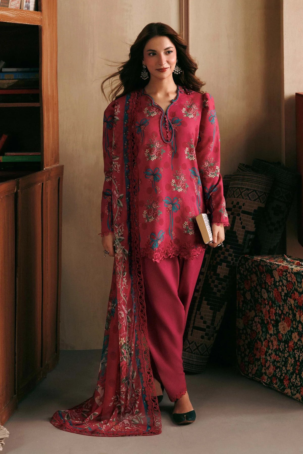 Maria.B M Basics 3 Piece Unstitched Embroidered Linen Suit (8B)