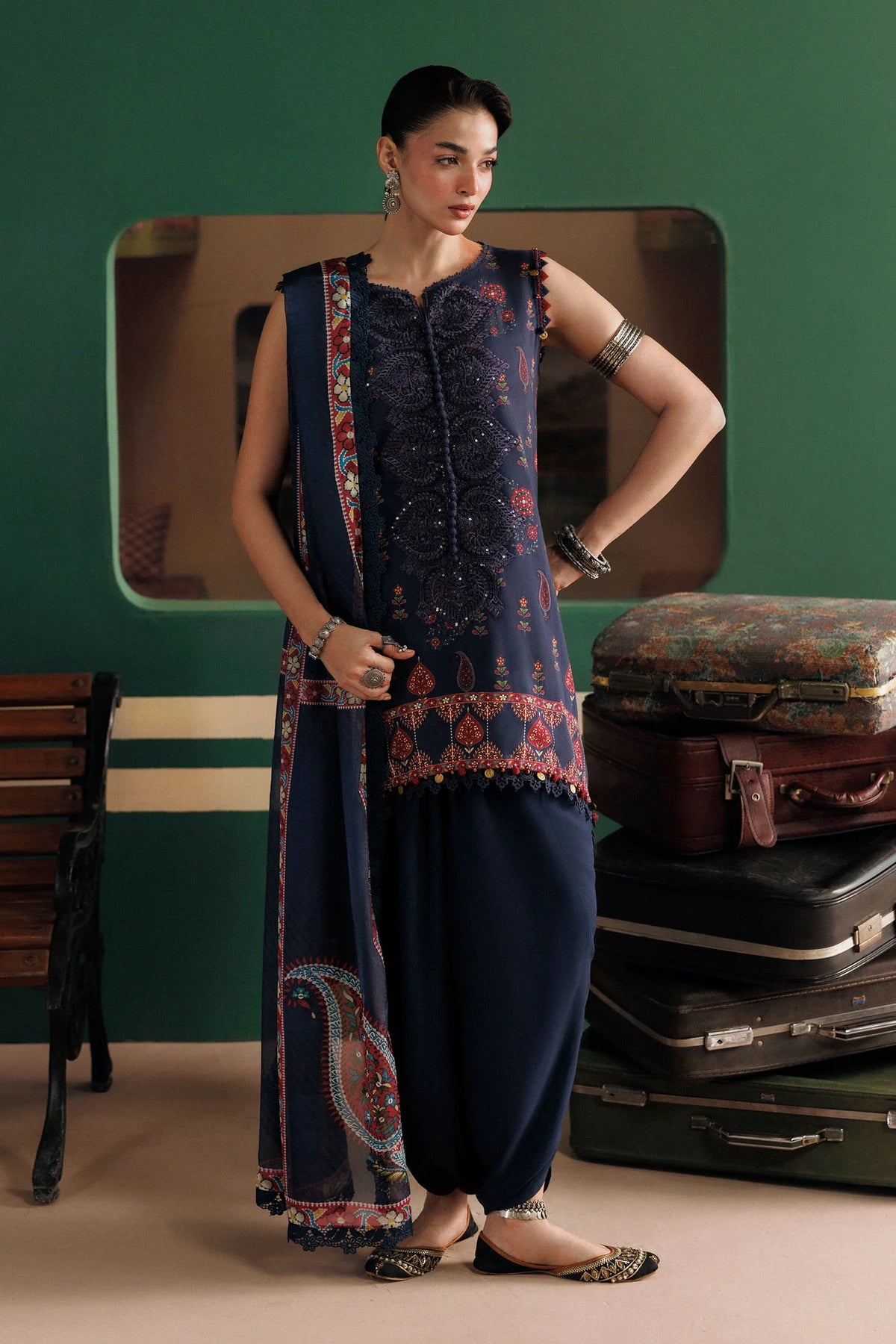 Maria.B M Basics 3 Piece Unstitched Embroidered Linen Suit (9A)