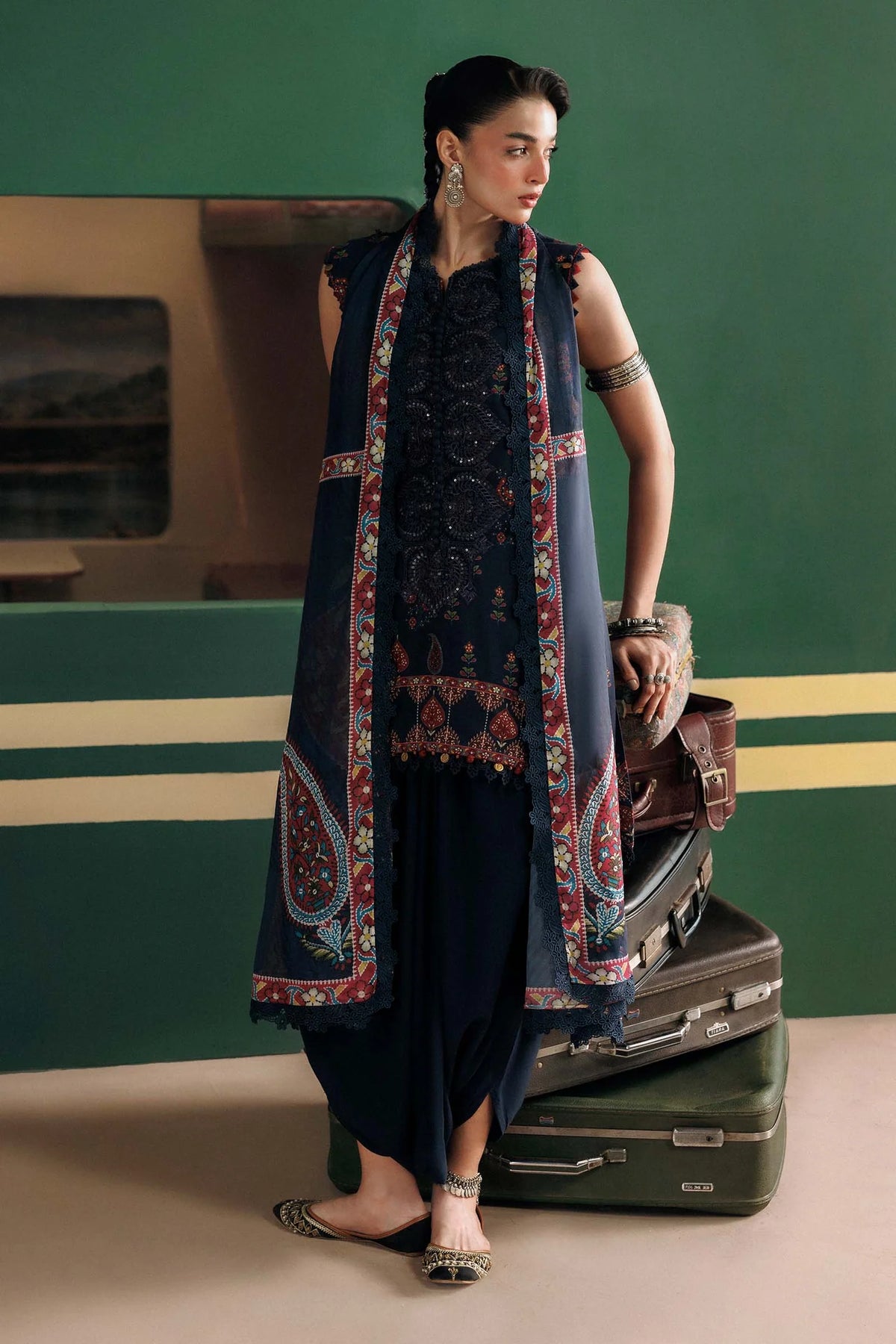Maria.B M Basics 3 Piece Unstitched Embroidered Linen Suit (9A)