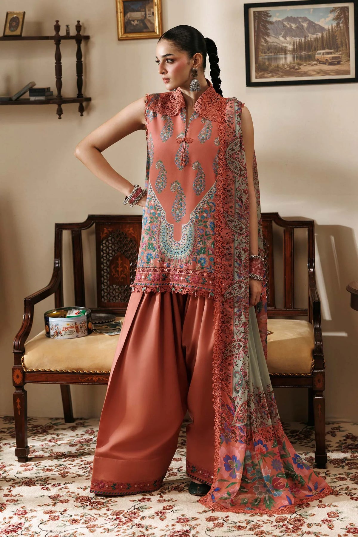 Maria.B M Basics 3 Piece Unstitched Embroidered Linen Suit (10B)