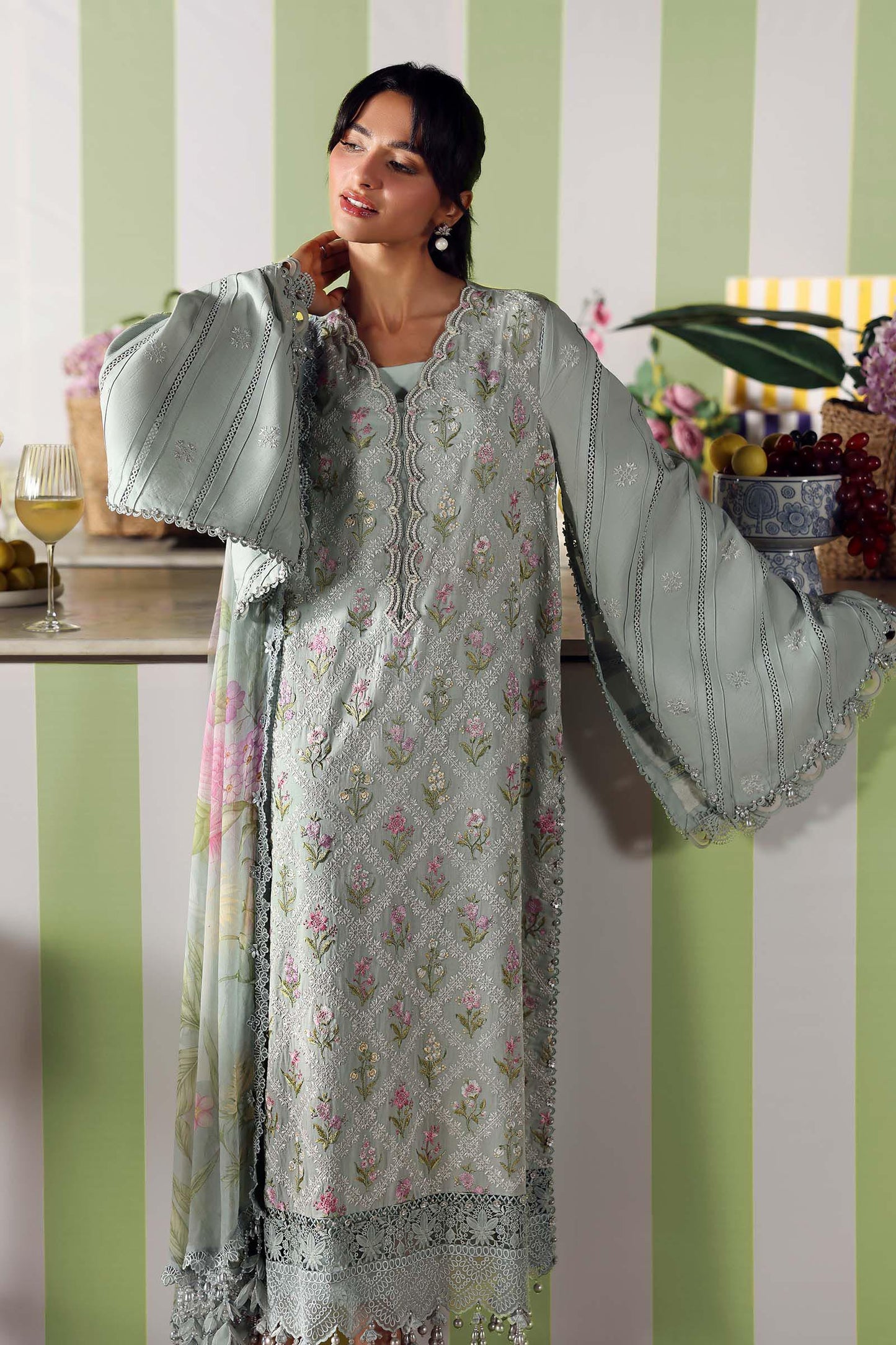 Maria.B M.PRINTS Embroidered Lawn 3 Piece Unstitched Suit – (01B)