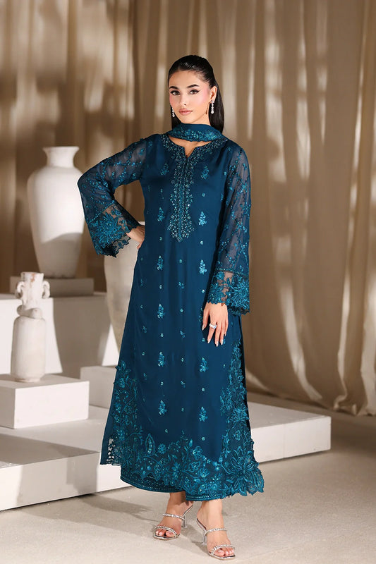 Azure Luxe Embroidered 3 Piece Unstitched Suit (Majestic Teal)