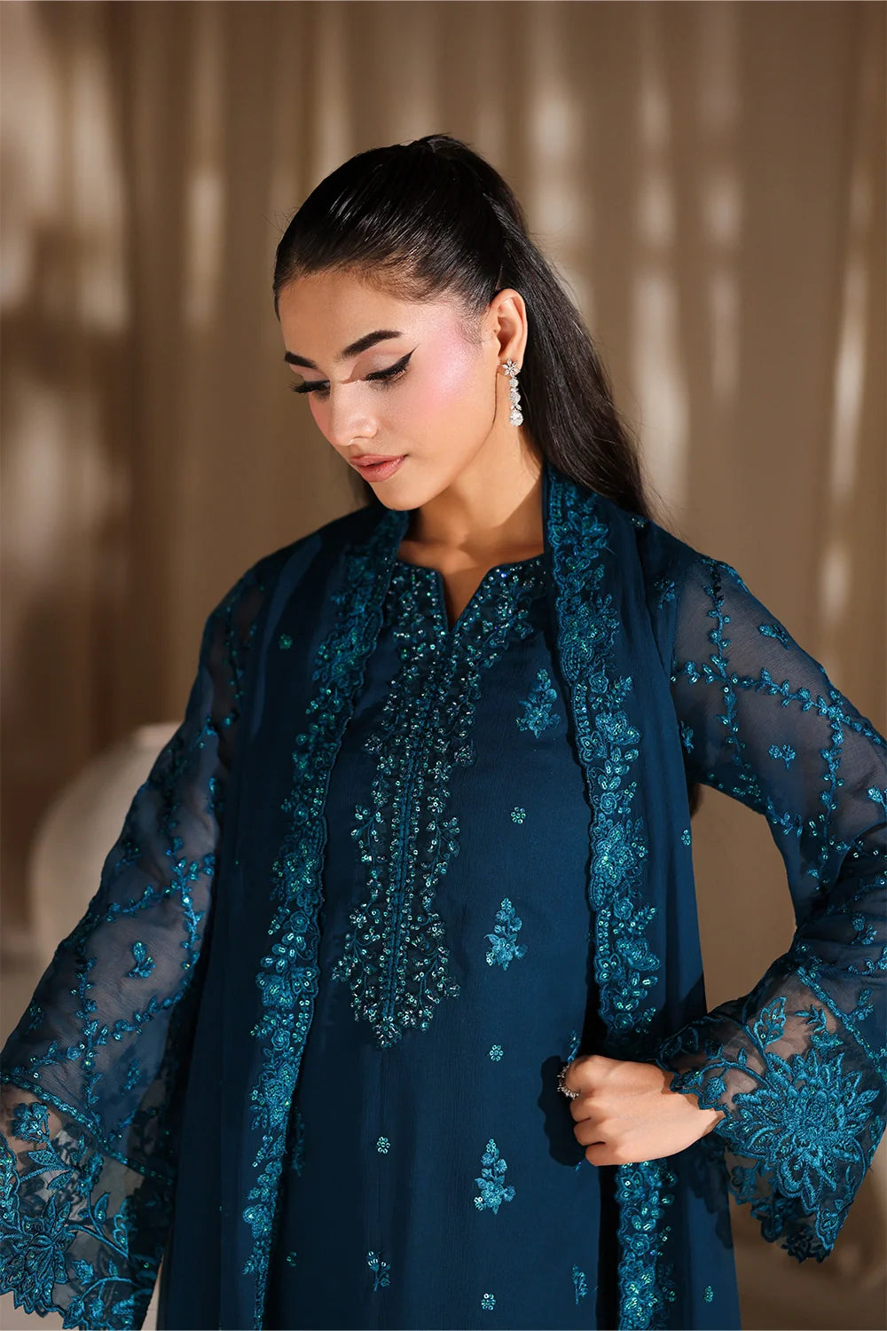 Azure Luxe Embroidered 3 Piece Unstitched Suit (Majestic Teal)