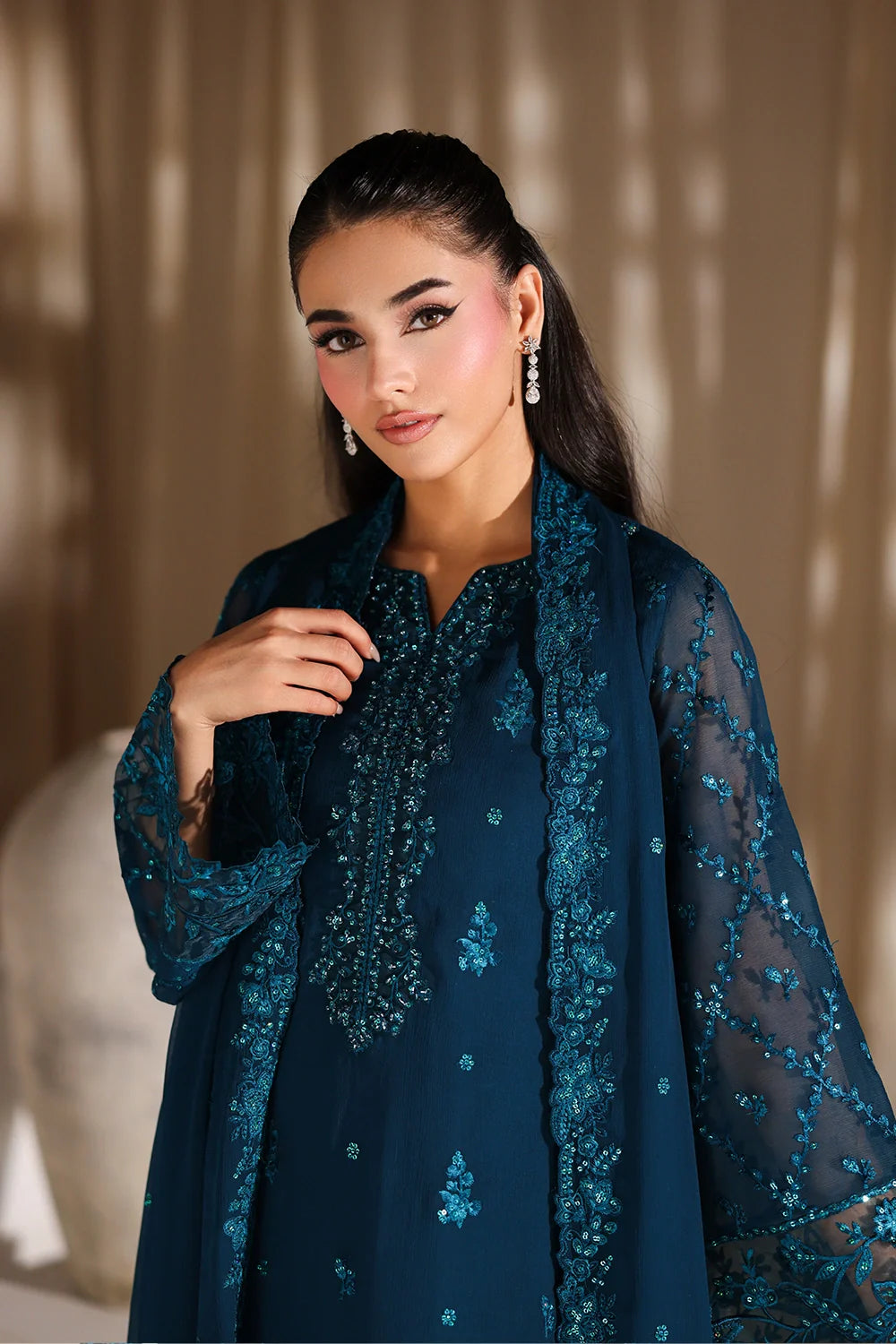 Azure Luxe Embroidered 3 Piece Unstitched Suit (Majestic Teal)