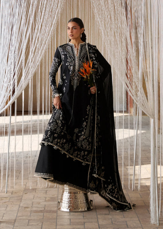 Hussain Rehar by Zun - Embroidered Lawn 3 Piece Unstitched Suit – Black (Meshki)