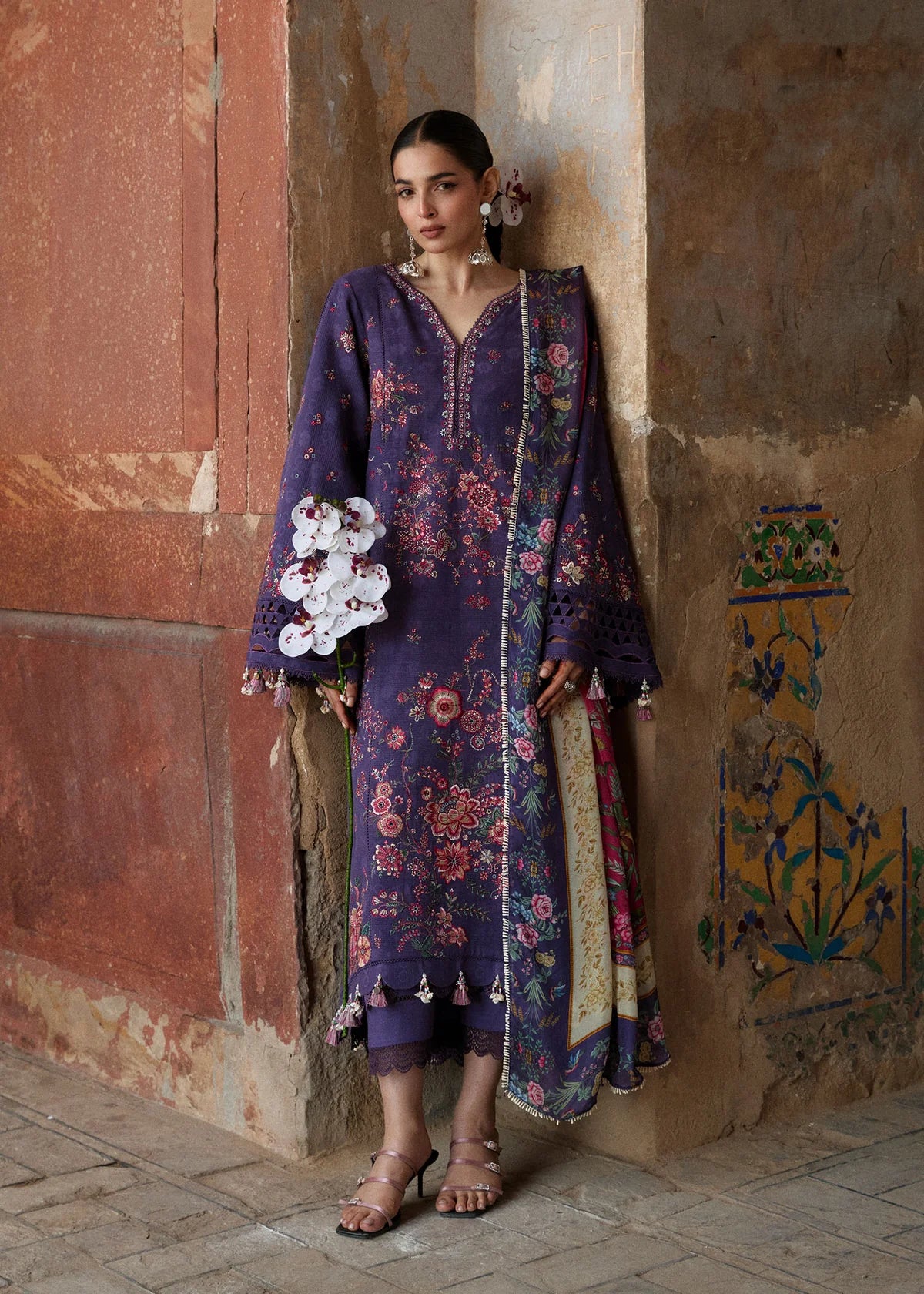 Hussain Rehar by Zun - Embroidered Lawn 3 Piece Unstitched Suit – Purple (Mor)