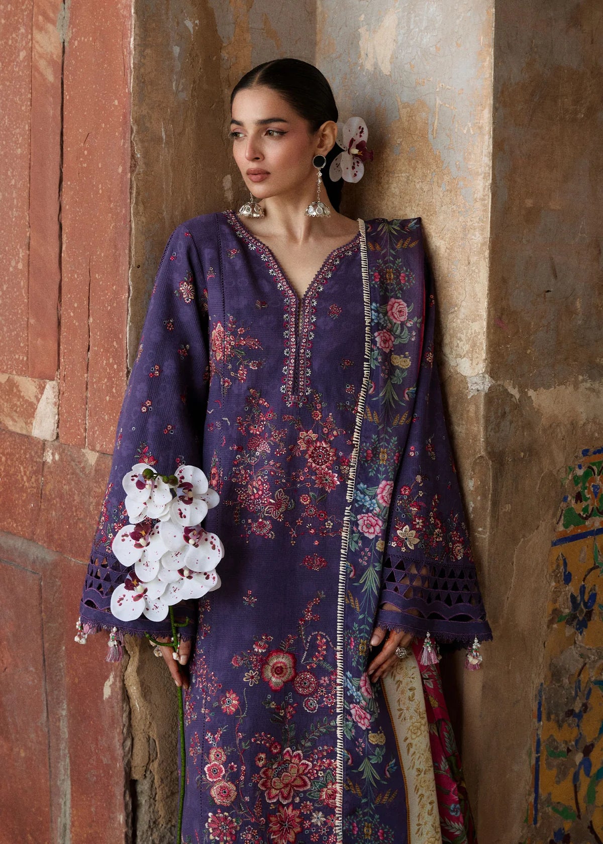 Hussain Rehar by Zun - Embroidered Lawn 3 Piece Unstitched Suit – Purple (Mor)