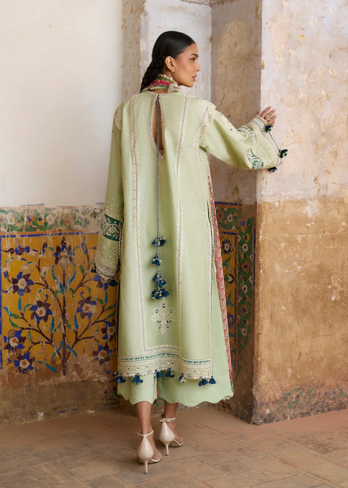 Hussain Rehar by Zun - Embroidered Lawn 3 Piece Unstitched Suit – Mint Green (Nane)