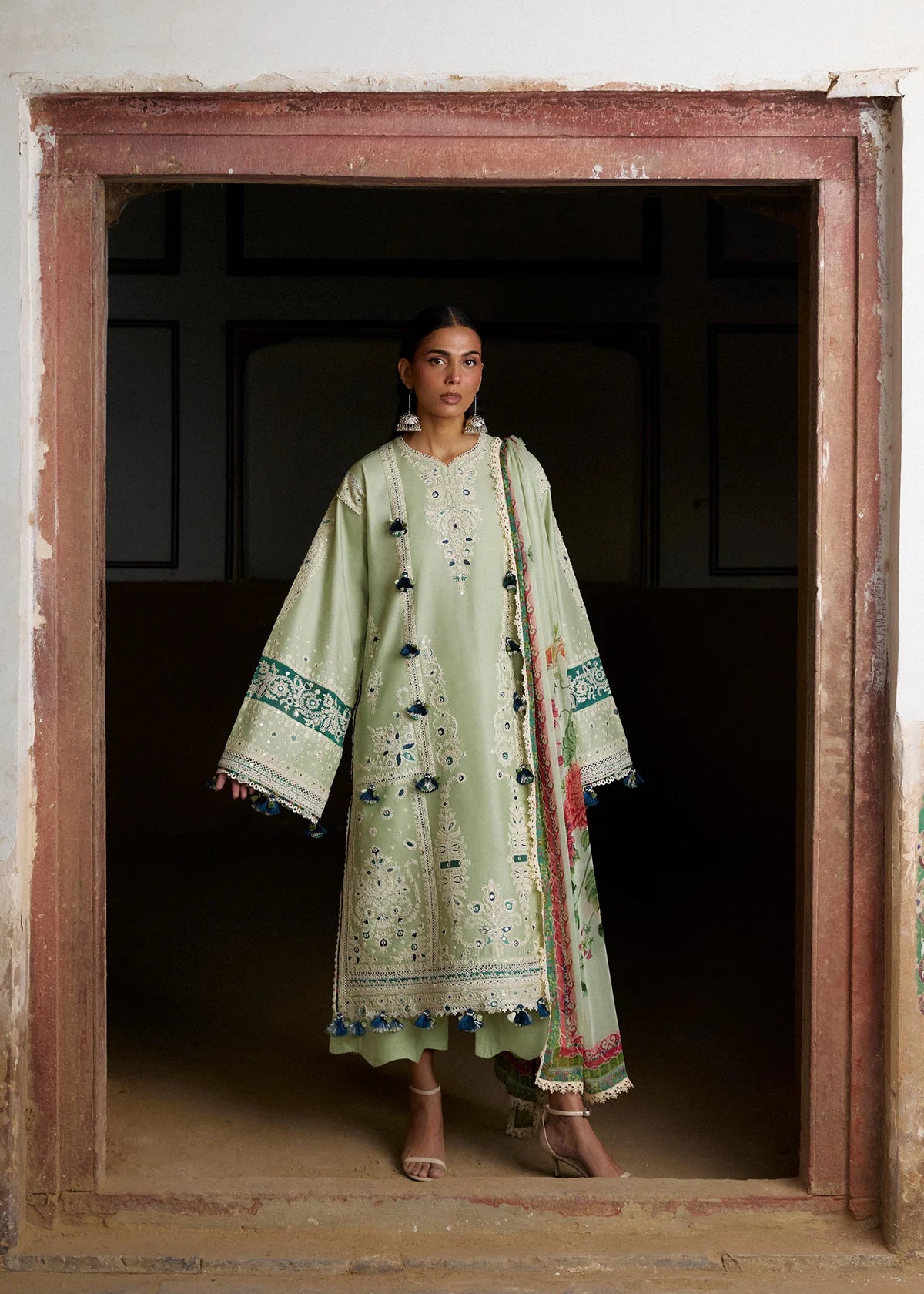 Hussain Rehar by Zun - Embroidered Lawn 3 Piece Unstitched Suit – Mint Green (Nane)