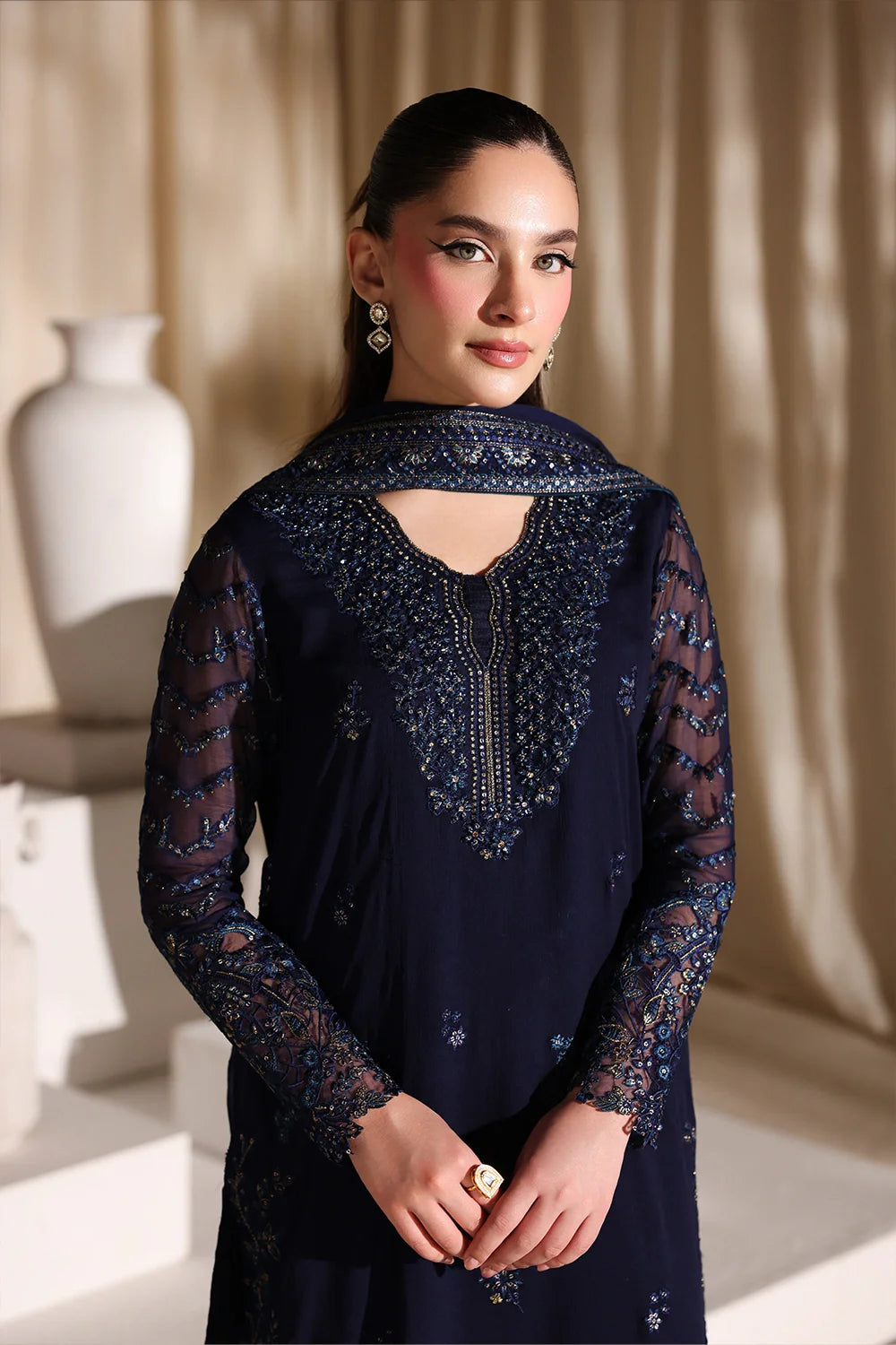 Azure Luxe Embroidered 3 Piece Unstitched Suit (Nova Night)