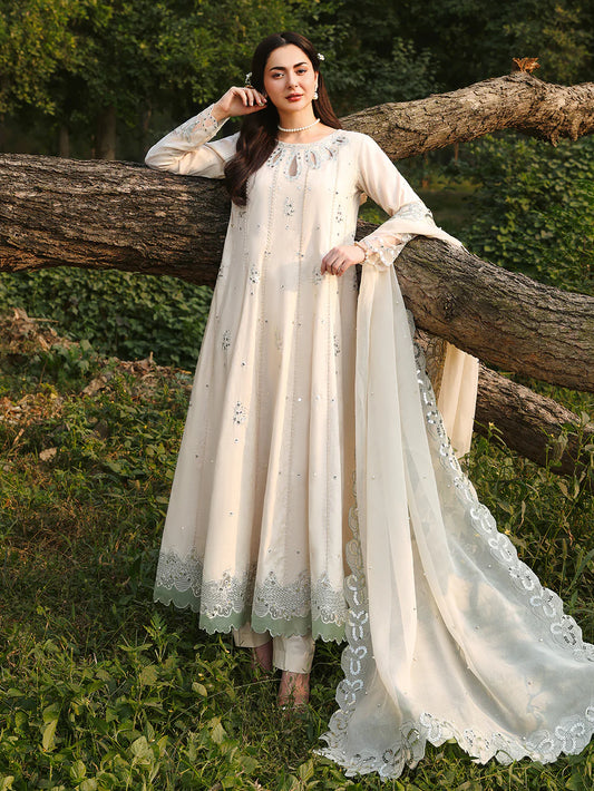 Janaan Premium Chikankari Jacquard 3-Piece Stitched suite (Pearl)