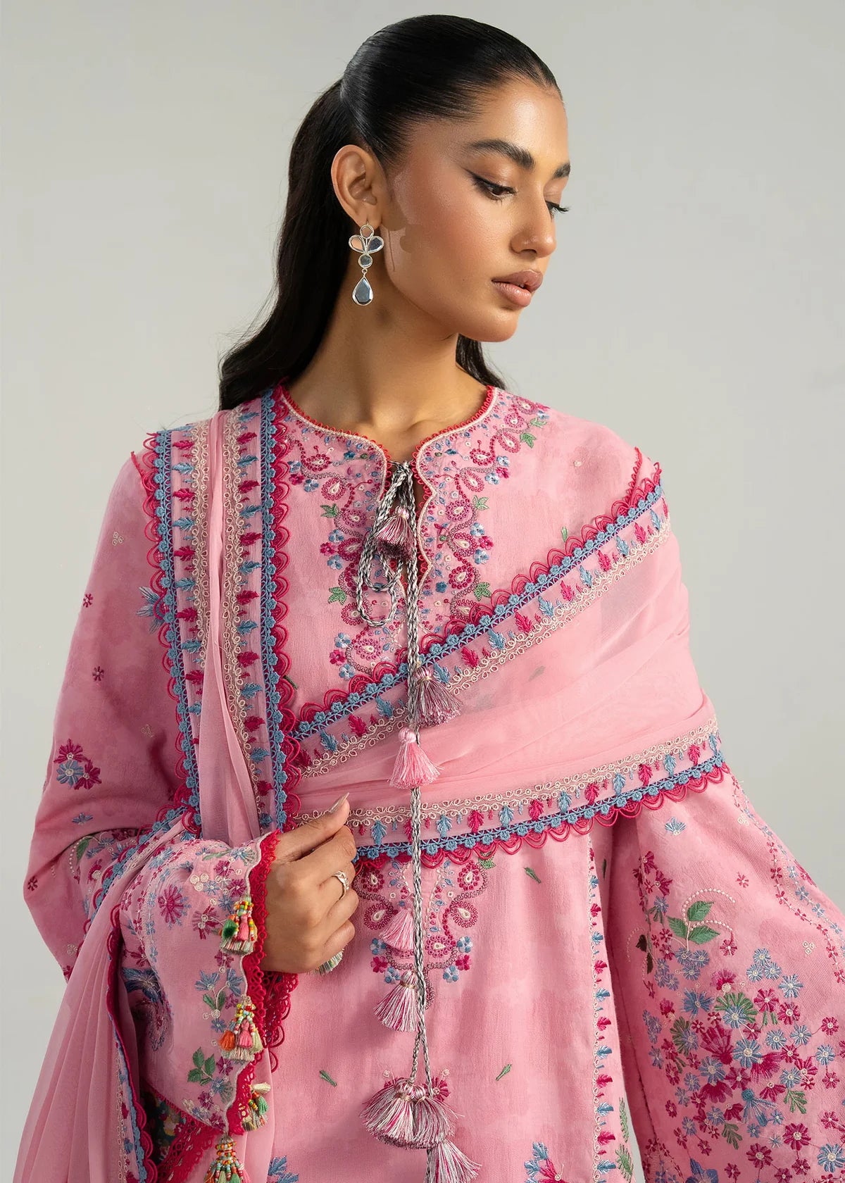 Hussain Rehar by Zun - Embroidered Lawn 3 Piece Unstitched Suit – Pink (Pembe)