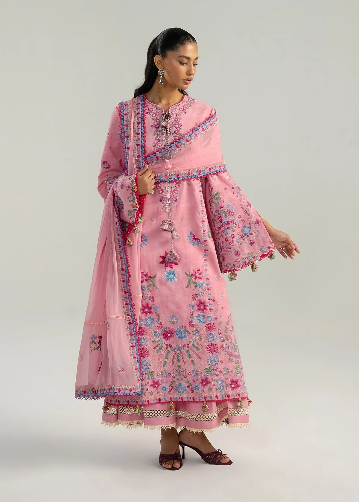 Hussain Rehar by Zun - Embroidered Lawn 3 Piece Unstitched Suit – Pink (Pembe)