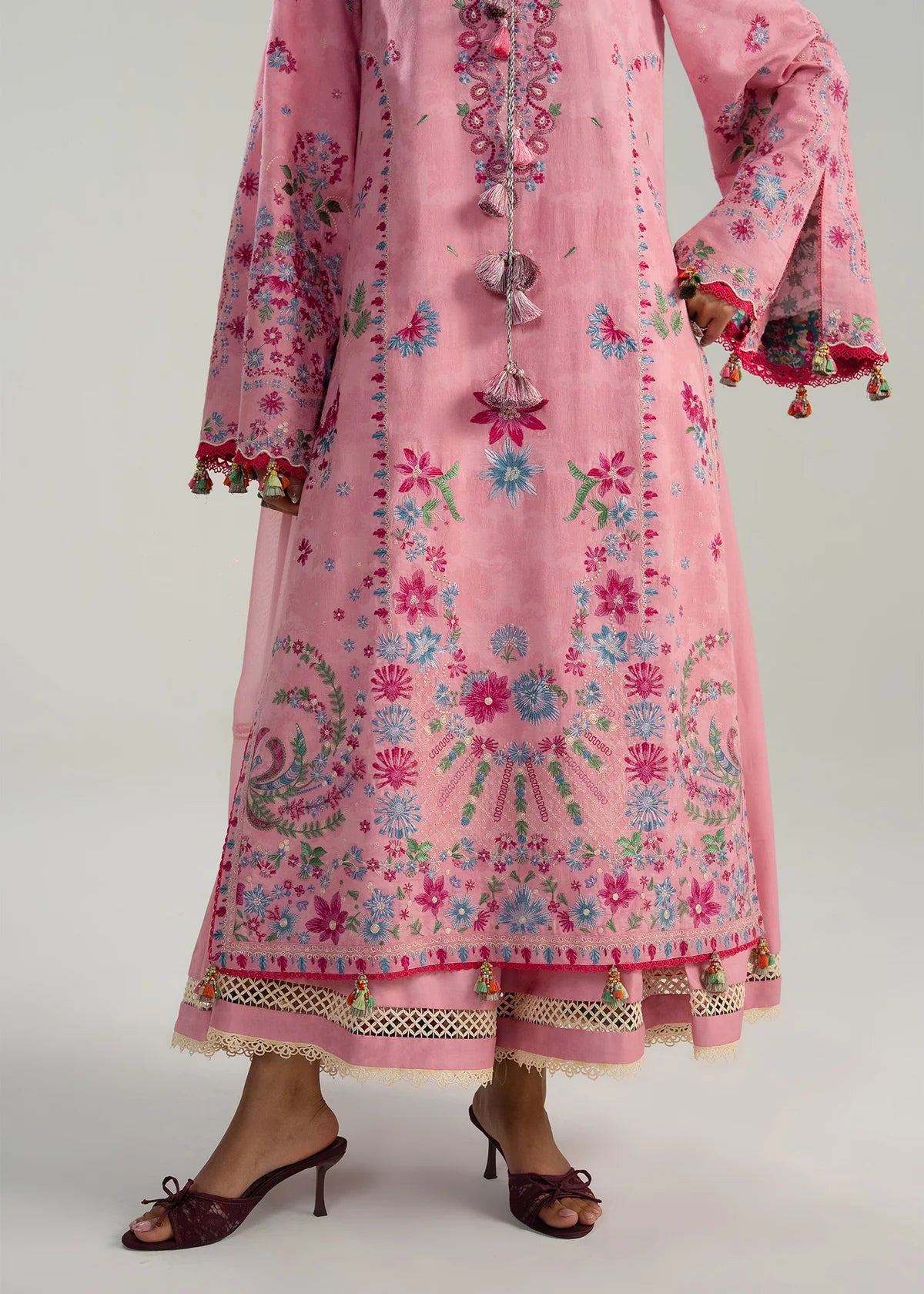 Hussain Rehar by Zun - Embroidered Lawn 3 Piece Unstitched Suit – Pink (Pembe)