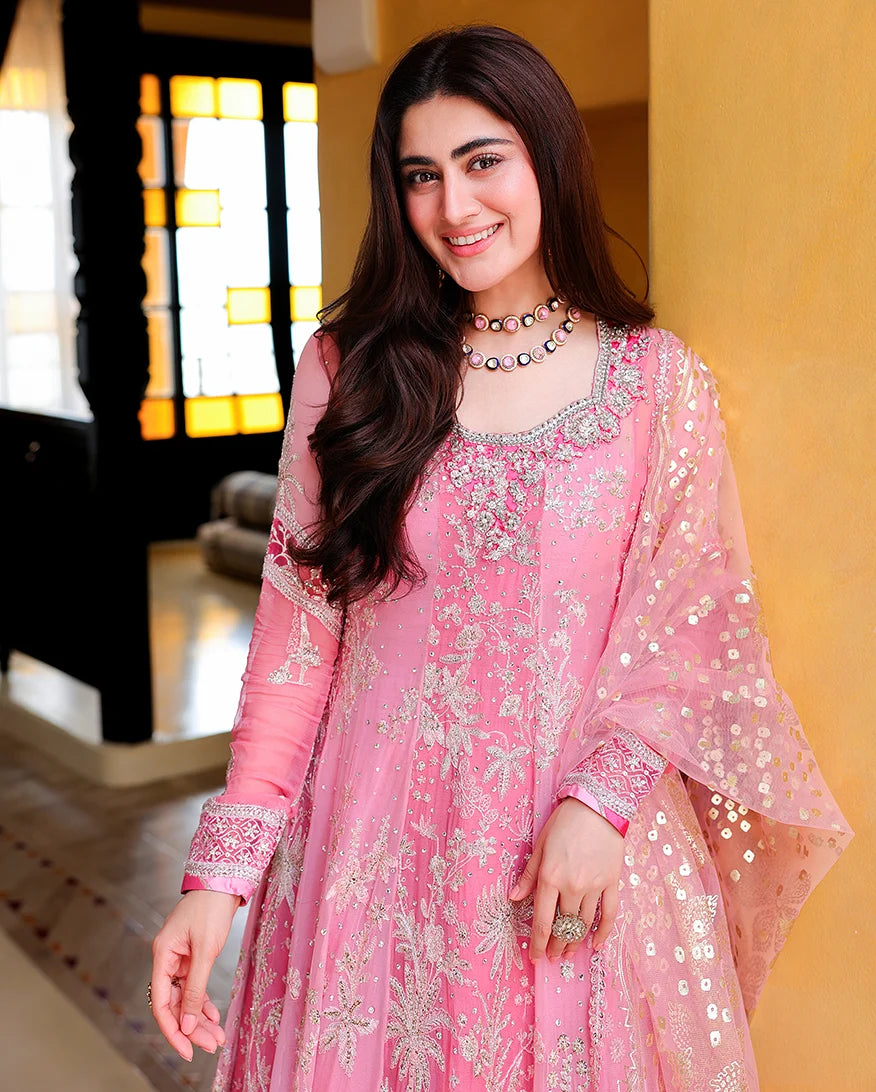 Mushq Bachelorette Chiffon Embroidered 3-Piece Unstitched Suit (Pink Promise)