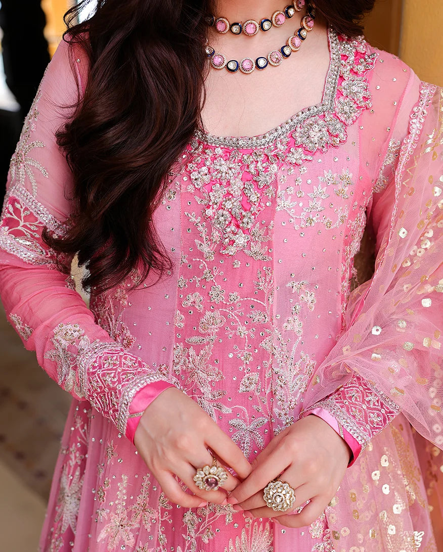 Mushq Bachelorette Chiffon Embroidered 3-Piece Unstitched Suit (Pink Promise)