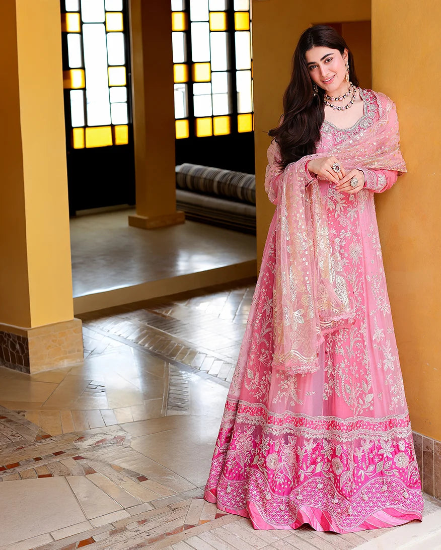 Mushq Bachelorette Chiffon Embroidered 3-Piece Unstitched Suit (Pink Promise)