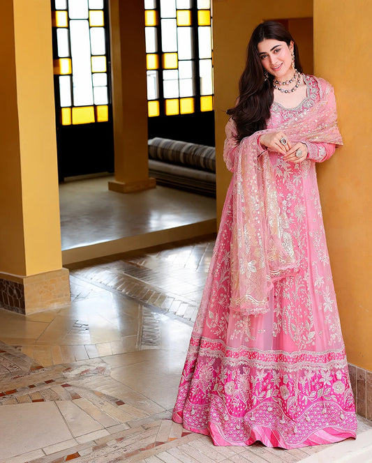 Mushq Bachelorette Chiffon Embroidered 3-Piece Unstitched Suit (Pink Promise)