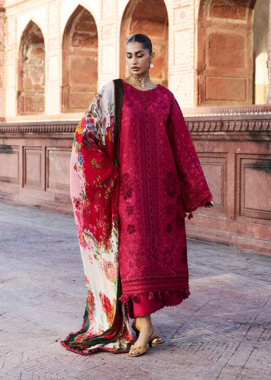Hussain Rehar by Zun - Embroidered Lawn 3 Piece Unstitched Suit – Red (Qermez)