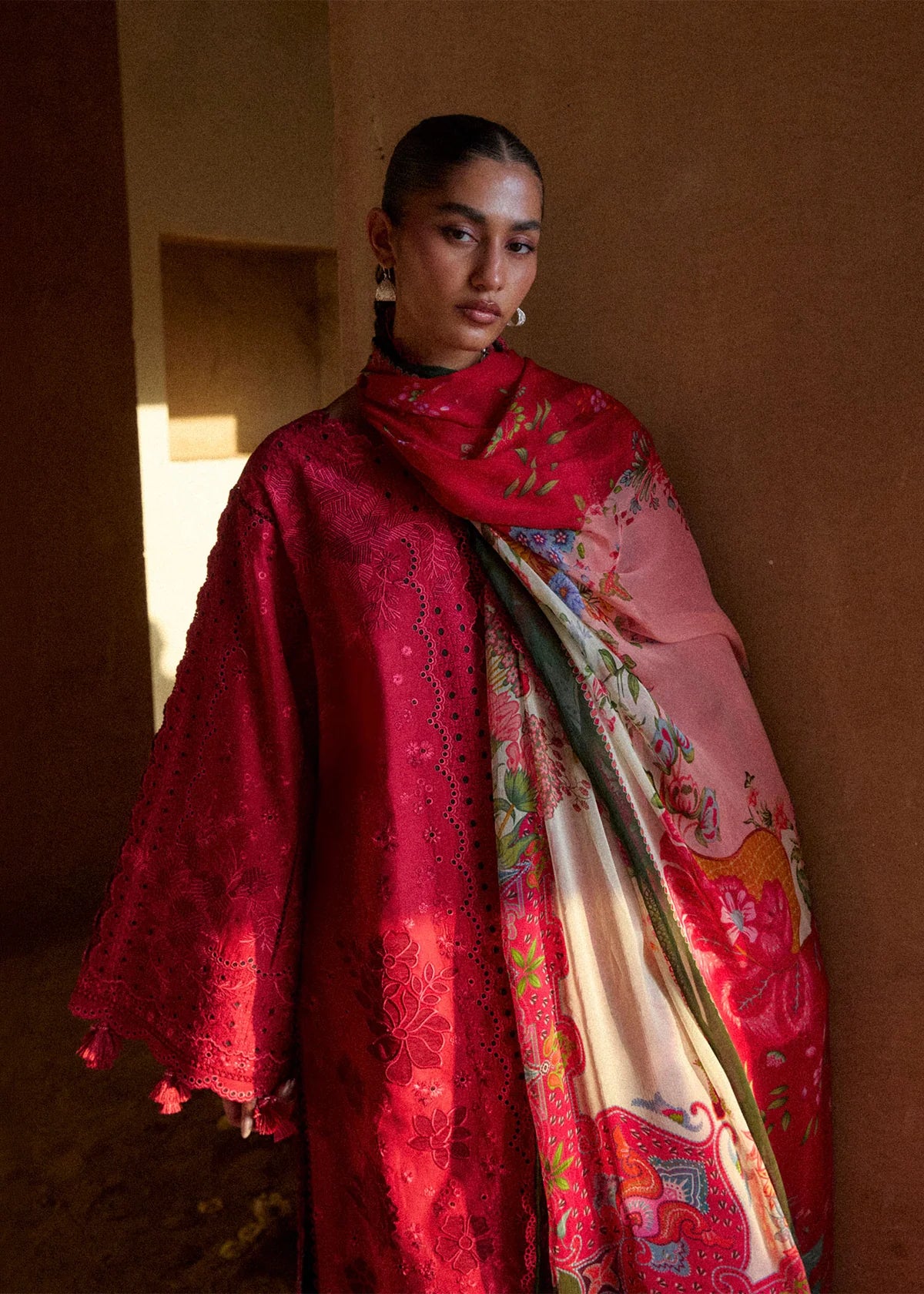 Hussain Rehar by Zun - Embroidered Lawn 3 Piece Unstitched Suit – Red (Qermez)