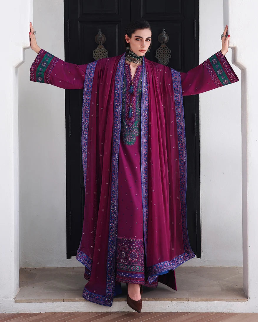 Mushq Nuvera 26 Embroidered 3-Piece Unstitched Suit (Reina Rouge)