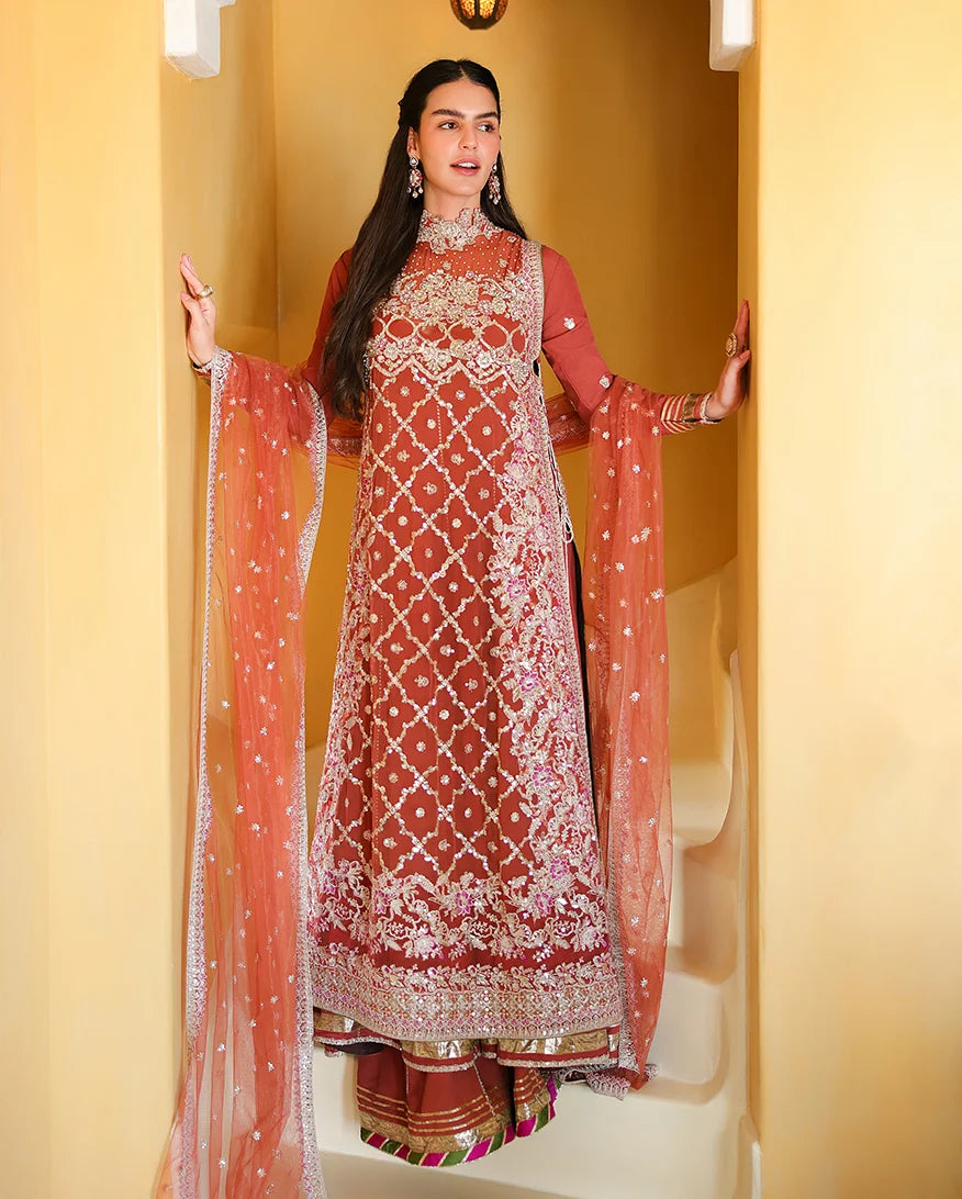 Mushq Bachelorette Chiffon Embroidered 3-Piece Unstitched Suit (Rose Romance)