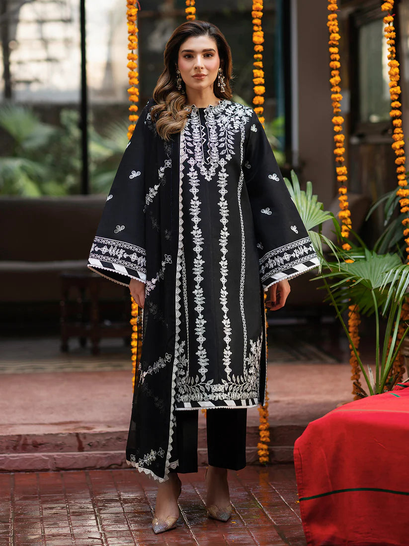 Inlays Mahnur – Embroidered Lawn 3 Piece Unstitched Suit with Chiffon Dupatta (ST-01)