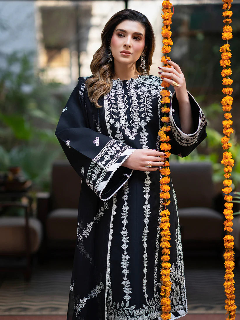 Inlays Mahnur – Embroidered Lawn 3 Piece Unstitched Suit with Chiffon Dupatta (ST-01)