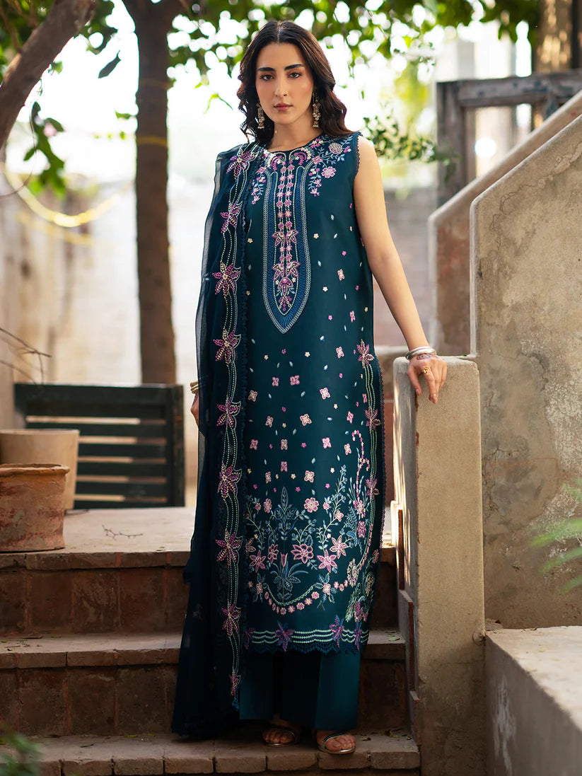 Inlays Mahnur – Embroidered Lawn 3 Piece Unstitched Suit with Chiffon Dupatta (ST-03)