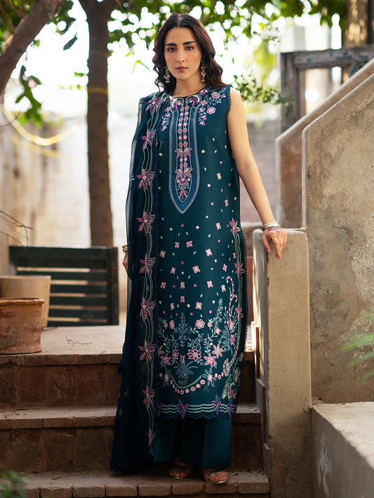 Inlays Mahnur – Embroidered Lawn 3 Piece Unstitched Suit with Chiffon Dupatta (ST-03)