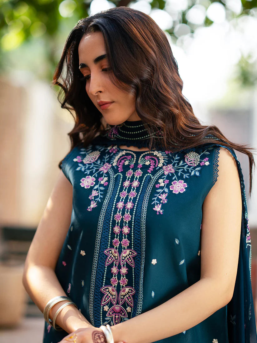 Inlays Mahnur – Embroidered Lawn 3 Piece Unstitched Suit with Chiffon Dupatta (ST-03)