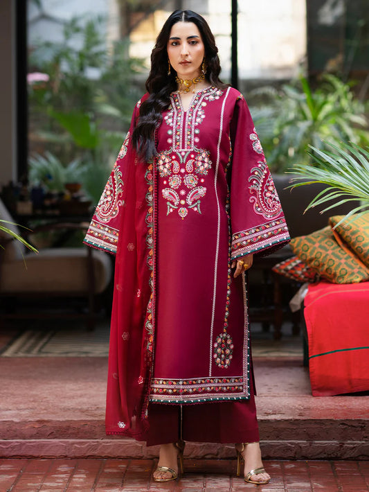 Inlays Mahnur – Embroidered Lawn 3 Piece Unstitched Suit with Chiffon Dupatta (ST-06)