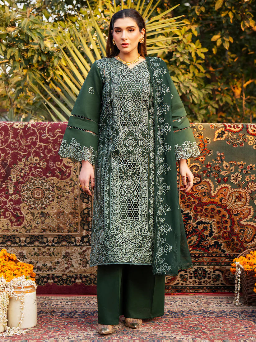 Inlays Mahnur – Embroidered Lawn 3 Piece Unstitched Suit with Chiffon Dupatta (ST-08)